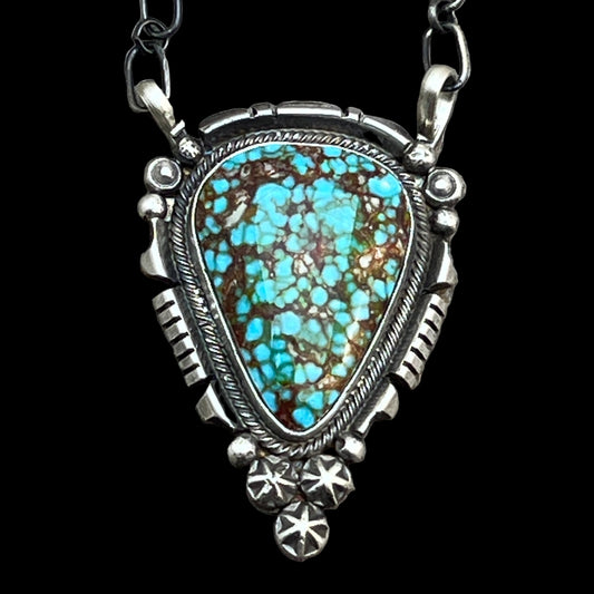 18" Kingman Spiderweb Turquoise Necklace Sterling silver Navajo Daniel Benally 598