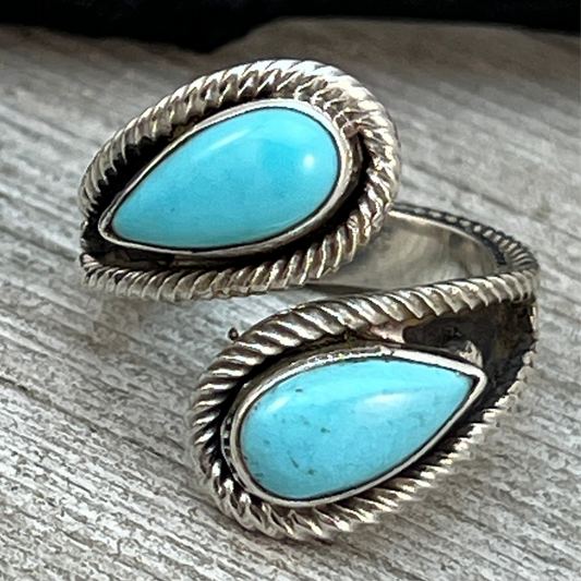 Size 8 Light Blue Turquoise Wrap Sterling Silver Ring handmade Kenny Lonjose