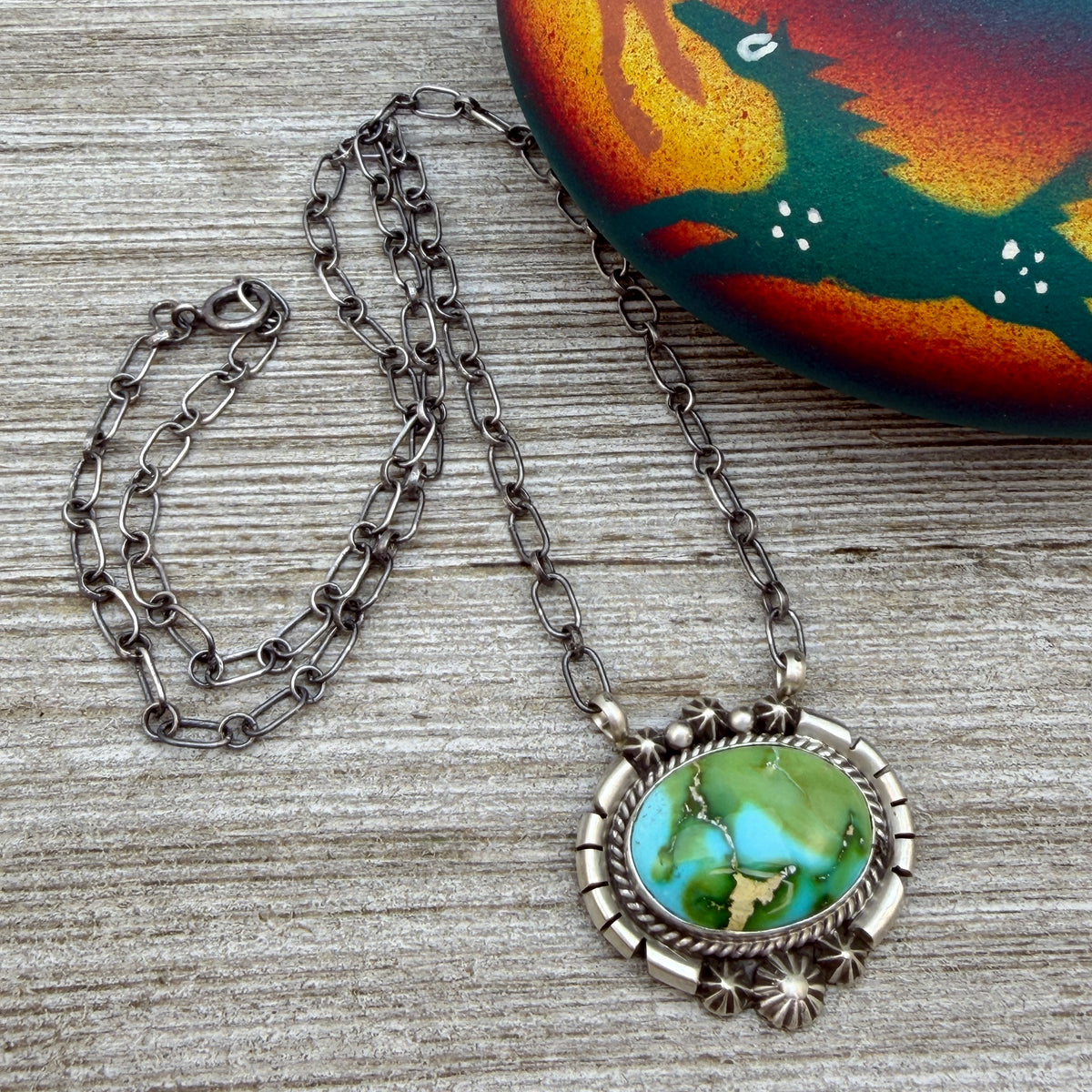 Sonoran turquoise station necklace Sterling Silver Navajo Samuel Yellowhair NK40
