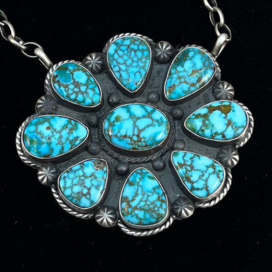Beautiful Kingman Spiderweb Cluster 18” necklace, sterling silver Jeff James