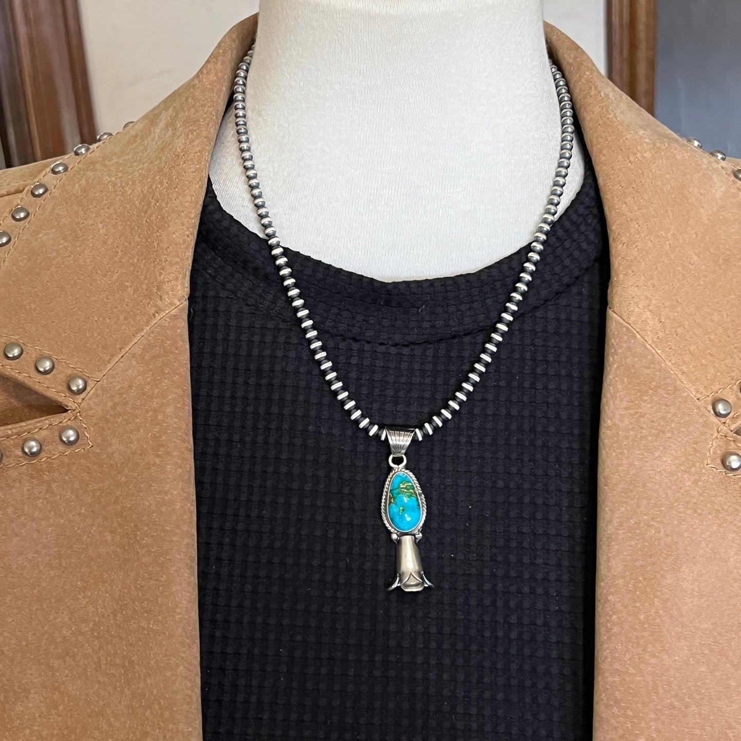 Sonoran Gold Turquoise Squash Blossom Pendant Adrienne Gordon Sterling Silver 507