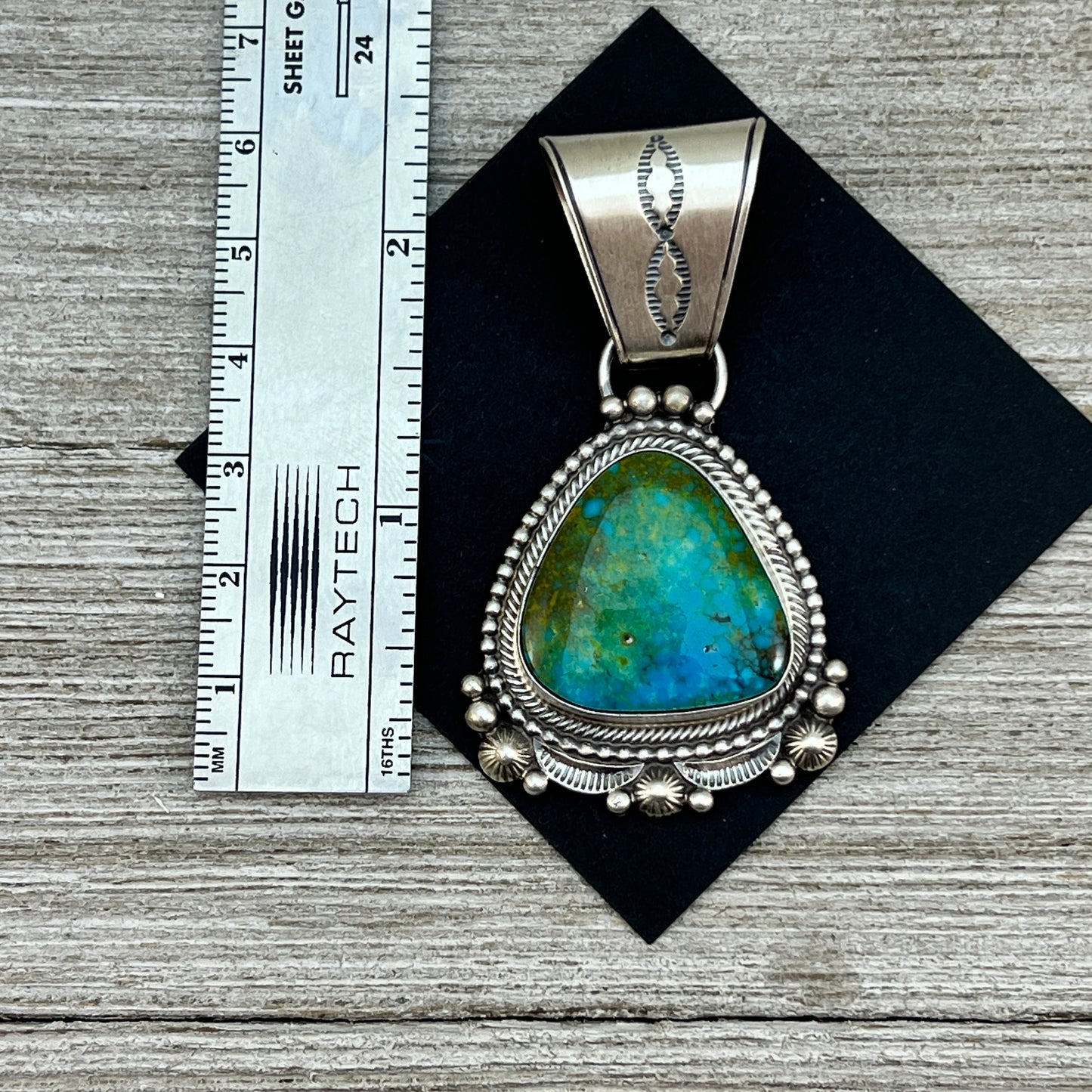 Kingman polychrome Turquoise pendant #2 sterling silver turquoise Navajo  handmade Tom Lewis signed
