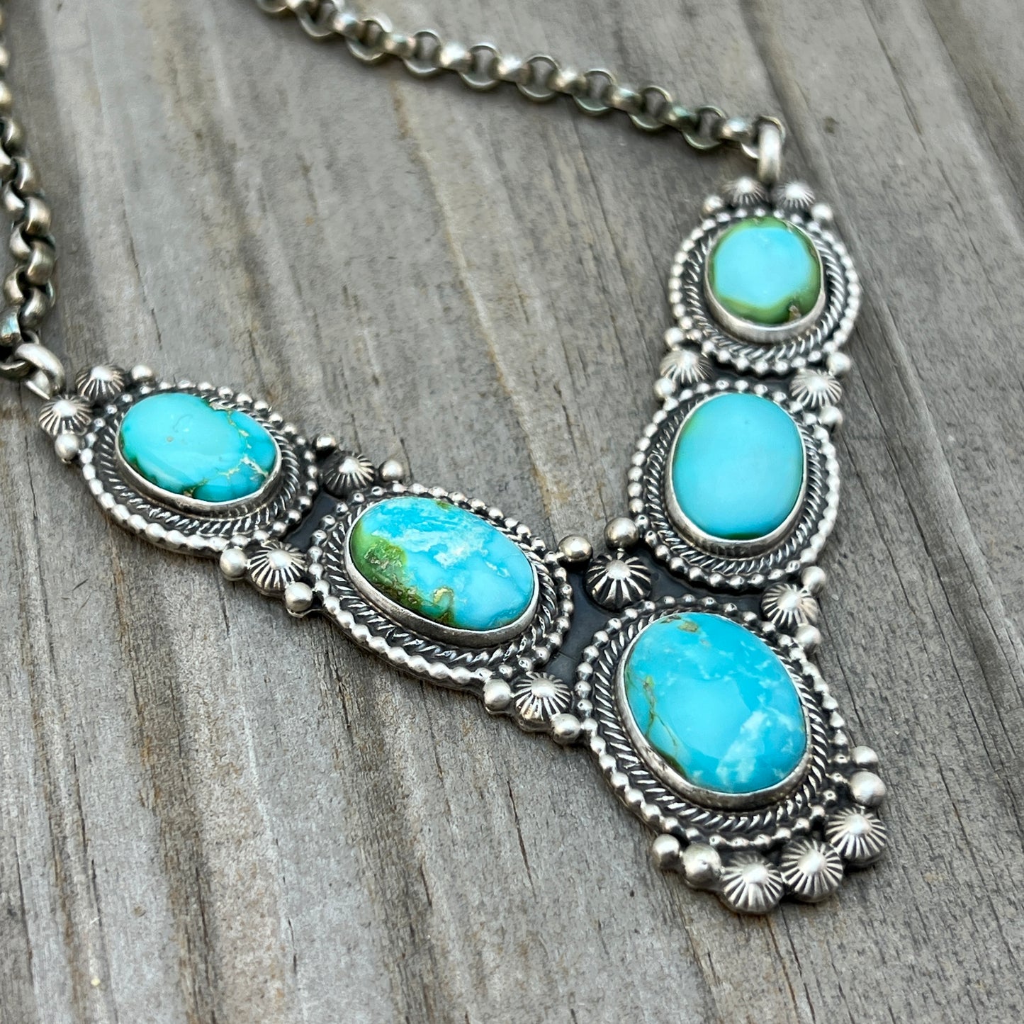 18" Blue Sonoran Turquoise Heavy Necklace Sterling Silver Tom Lewis Navajo 837