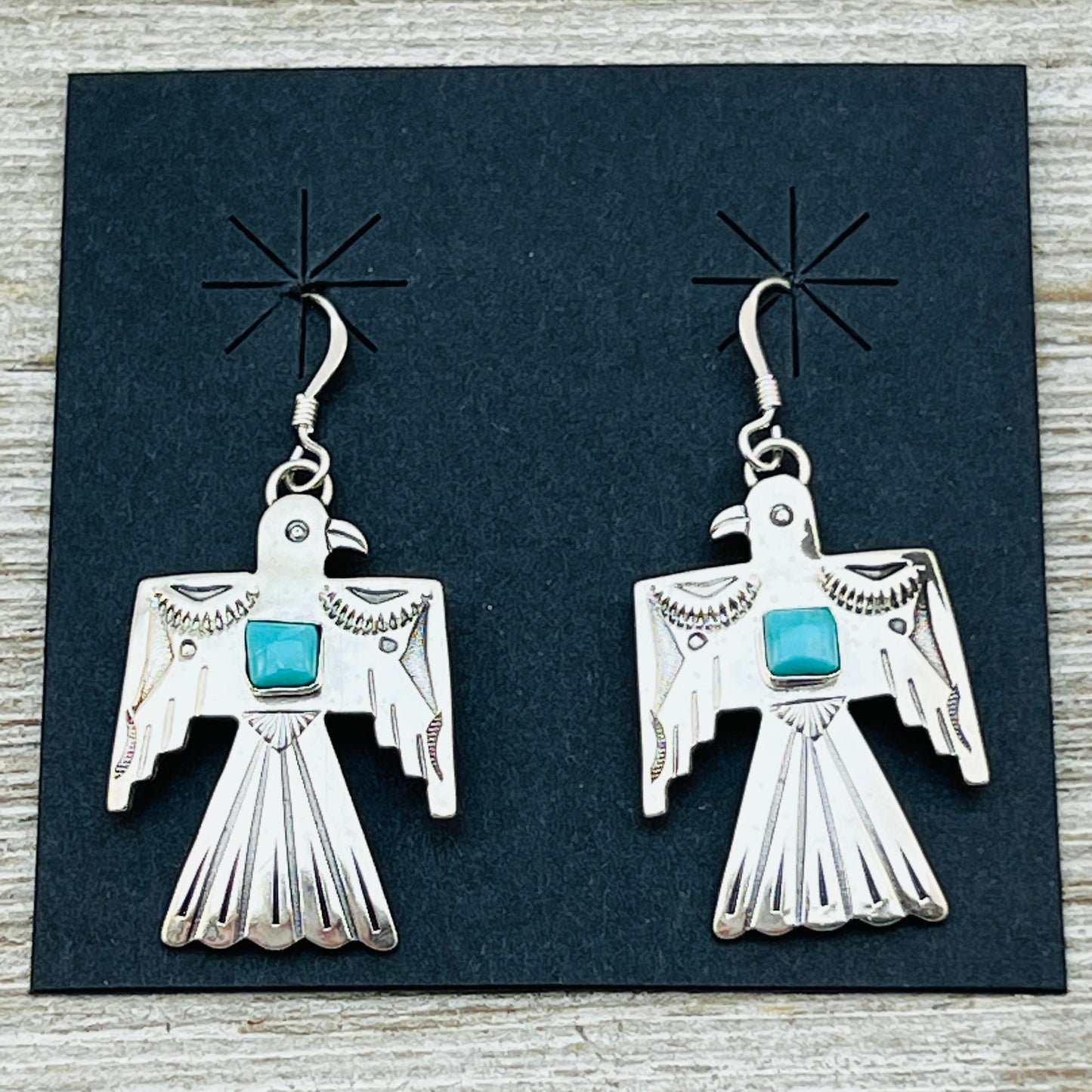 Turquoise Thunderbird Earrings Jeremy Delgarito Navajo sterling silver signed ER20