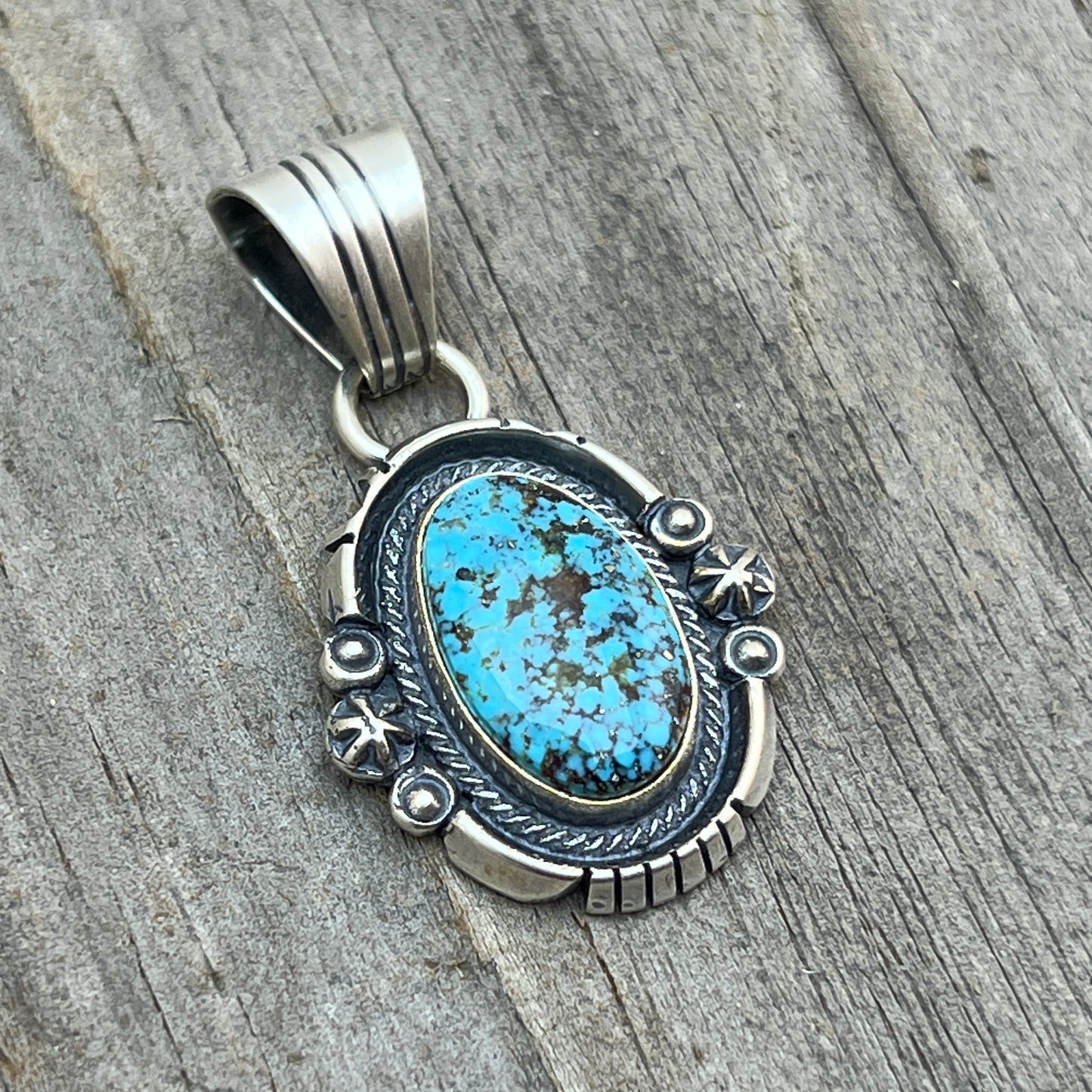Kingman Turquoise pendant sterling silver Marita Benally Navajo 749