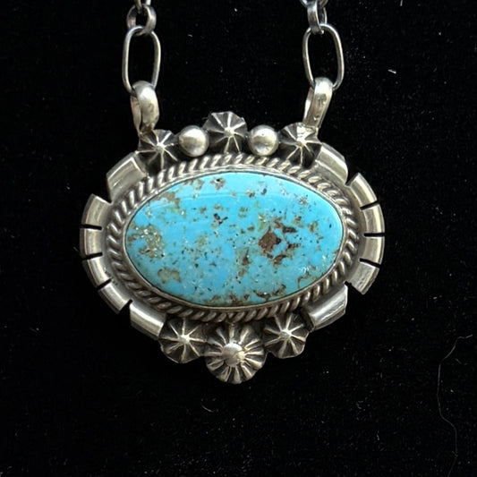 Light Blue Kingman turquoise station necklace Sterling Silver Navajo Samuel Yellowhair NK42