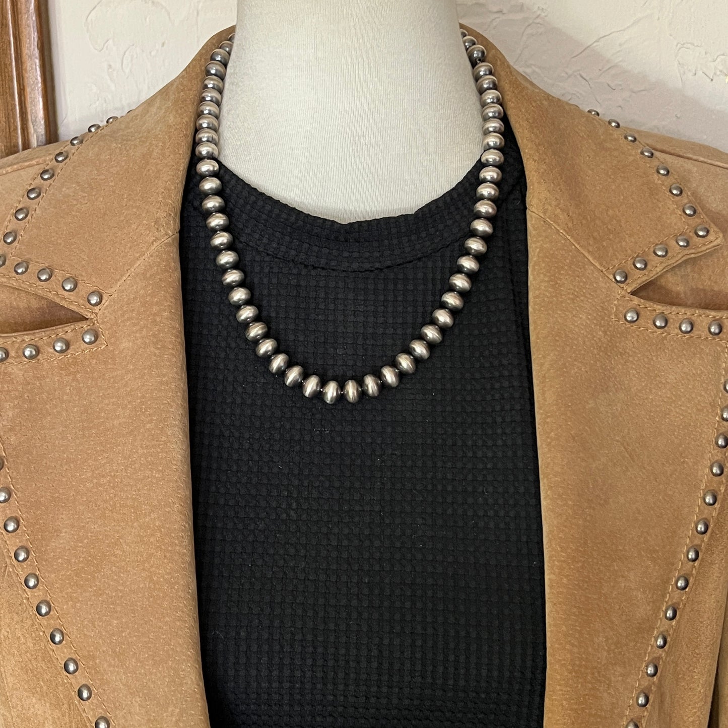 20" Sterling silver Navajo handmade 9mm bead Pearl necklace Bryannen Halwood 694