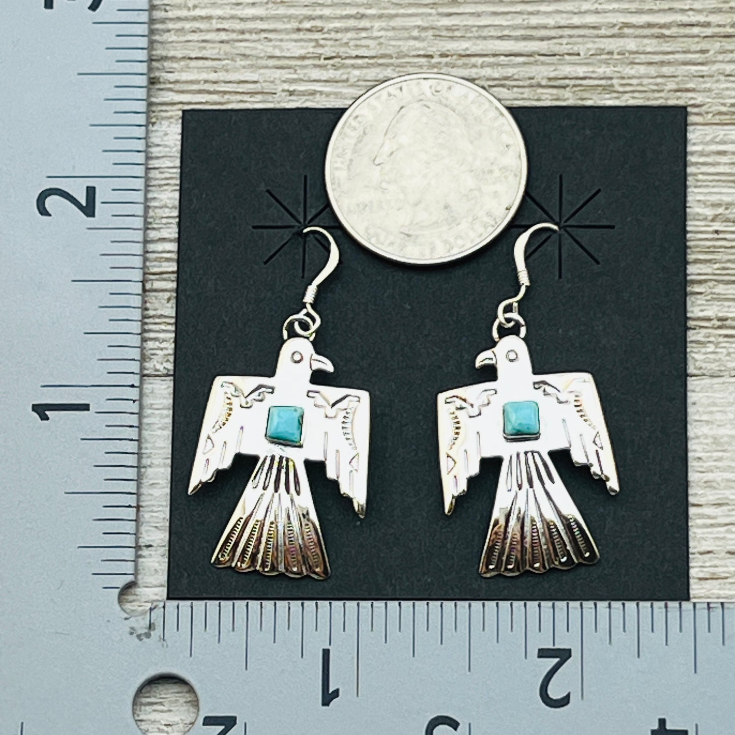 Turquoise Thunderbird Earrings Jeremy Delgarito Navajo sterling silver signed ER21