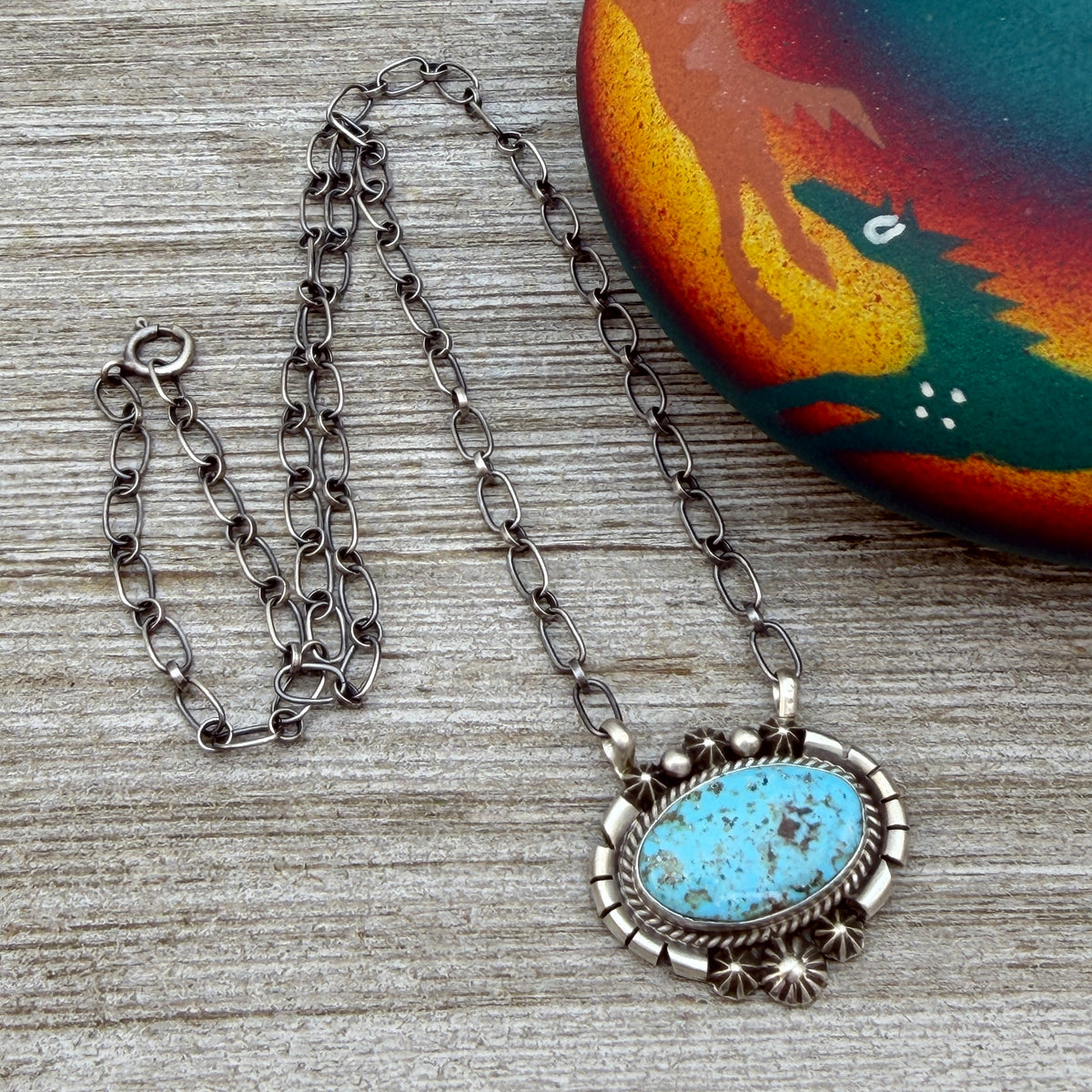 Light Blue Kingman turquoise station necklace Sterling Silver Navajo Samuel Yellowhair NK42