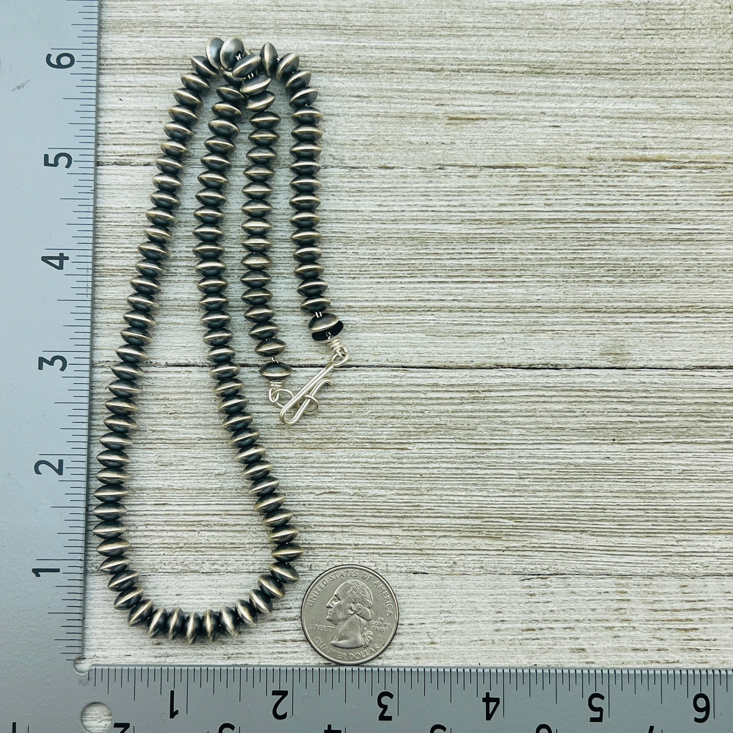 20" Sterling silver Navajo handmade 8mm saucer bead Pearl necklace Bryannen Halwood 702