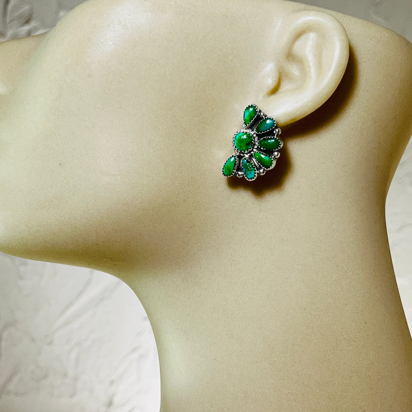 Bright Green Sonoran Gold turquoise Half Cluster earrings Justina Wilson Navajo 879