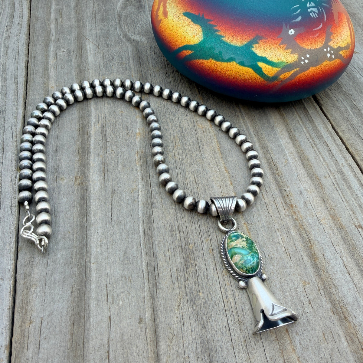 16" Sonoran Turquoise Squash Blossom Necklace Sharon McCarthy Sterling silver NK49