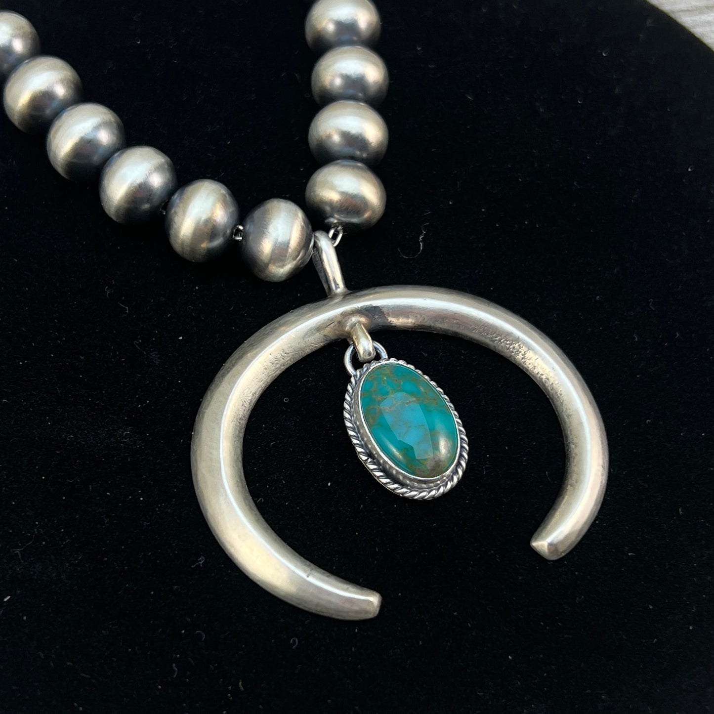 18" Navajo sterling silver pearl necklace 2 turquoise naja Rena Begay