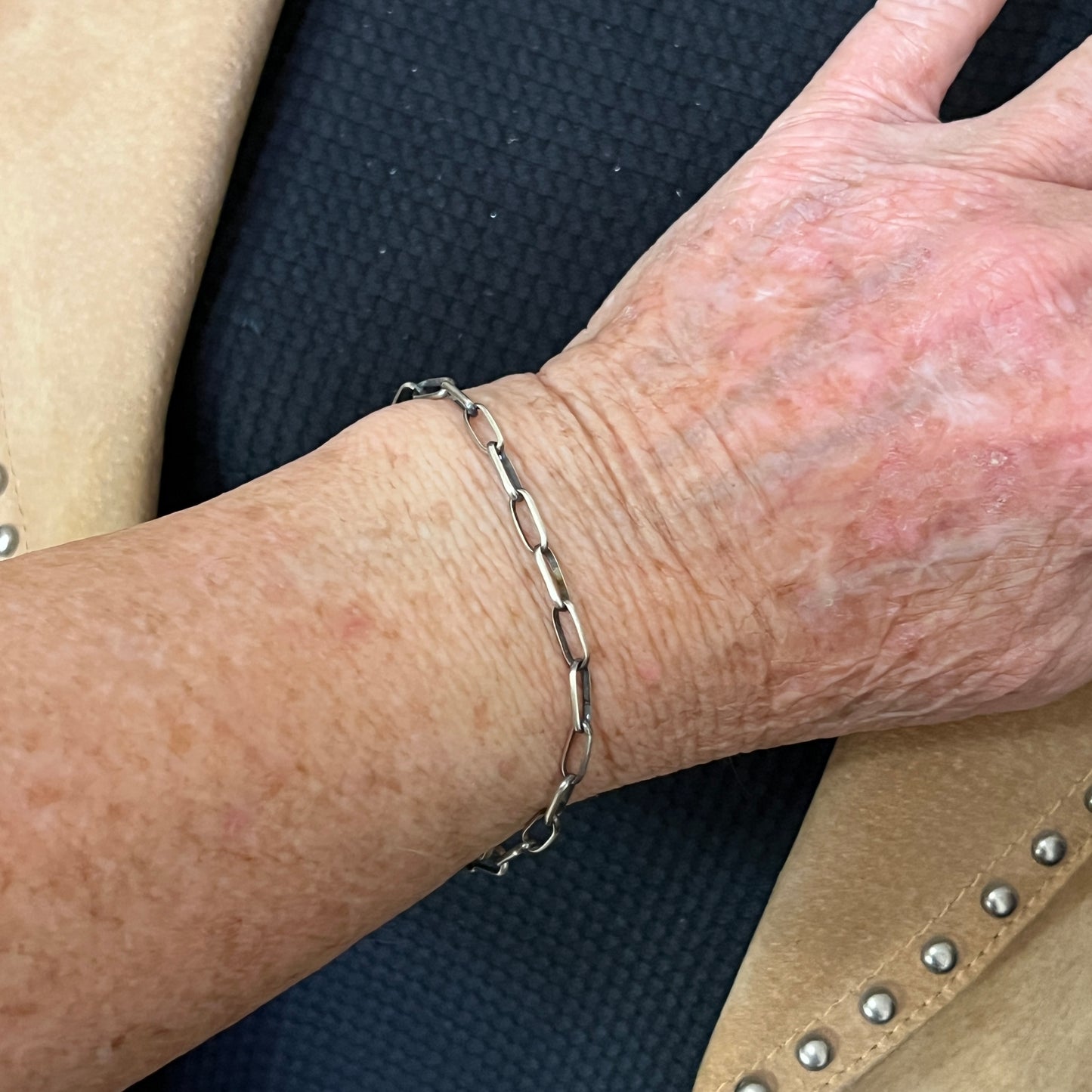 Handmade Sterling silver Paperclip link chain bracelet extension Navajo Sally Shirley 801