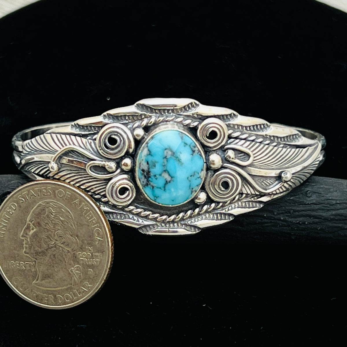 6 1/8" Stamped Navajo sterling silver Turquoise cuff bracelet Darrell Morgan BR73