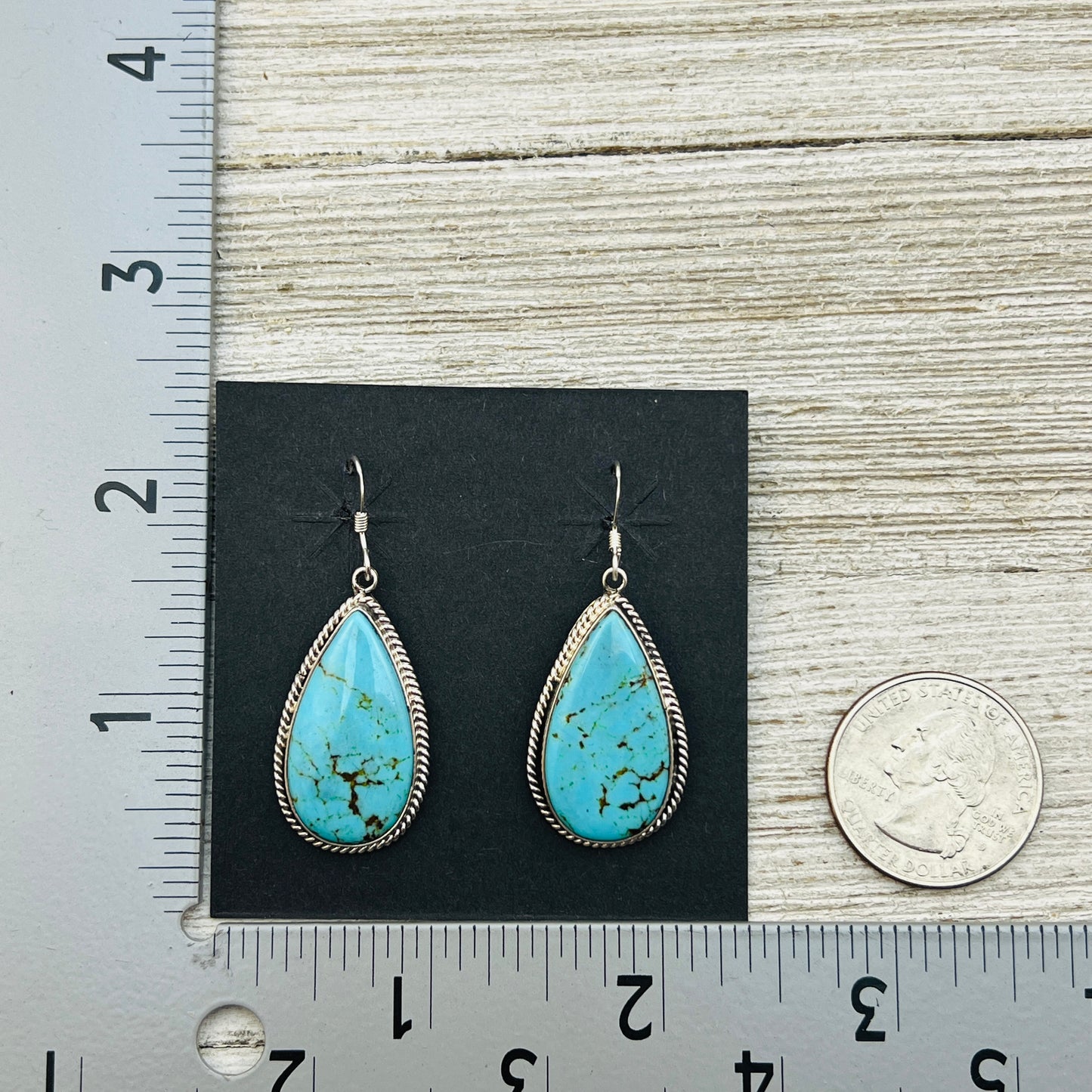 Blue turquoise teardrop earrings sterling silver Sharon McCarthy Navajo ER53