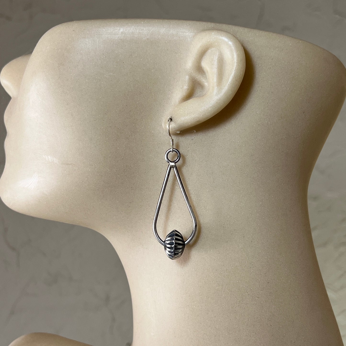 Long Fluted handmade Bead Navajo pearl drop Earrings Sterling Silver Preston Haley 635