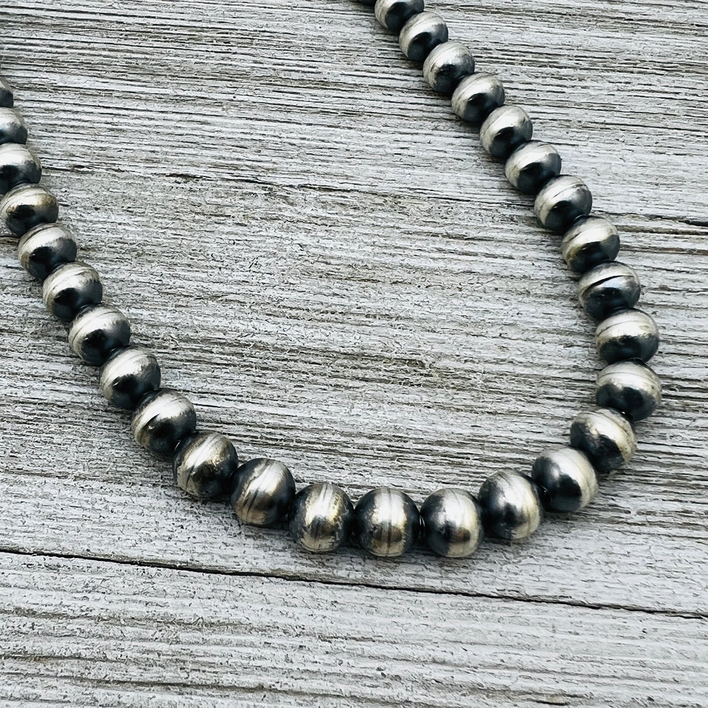 18" Sterling silver handmade Navajo Pearl 7mm round Bead Necklace Dorinda Mariano signed