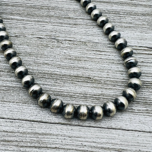 18" Sterling silver handmade Navajo Pearl 7mm round Bead Necklace Dorinda Mariano signed