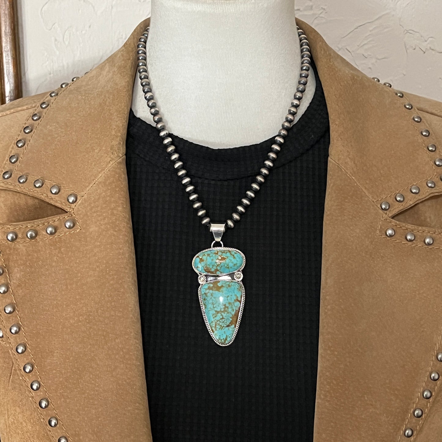 Natural #8 turquoise pendant Burt Francisco Sterling Silver Navajo Handmade 574