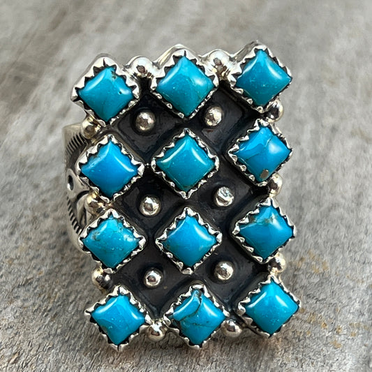 Size 6.5 Blue Kingman Turquoise Ring Sterling Silver handmade Verley Betone 545