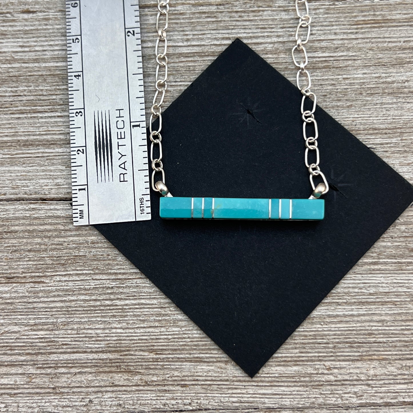 Blue Kingman Turquoise Bar Necklace 7, Zuni MaDerral Kallestewa sterling silver 18 1/2"