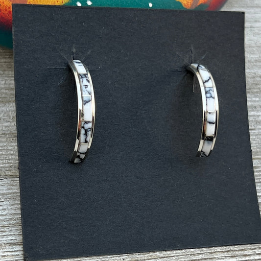 Small lightweight White Buffalo 1" hoop earrings Sterling silver Nathaniel Cynthia Johnson 432