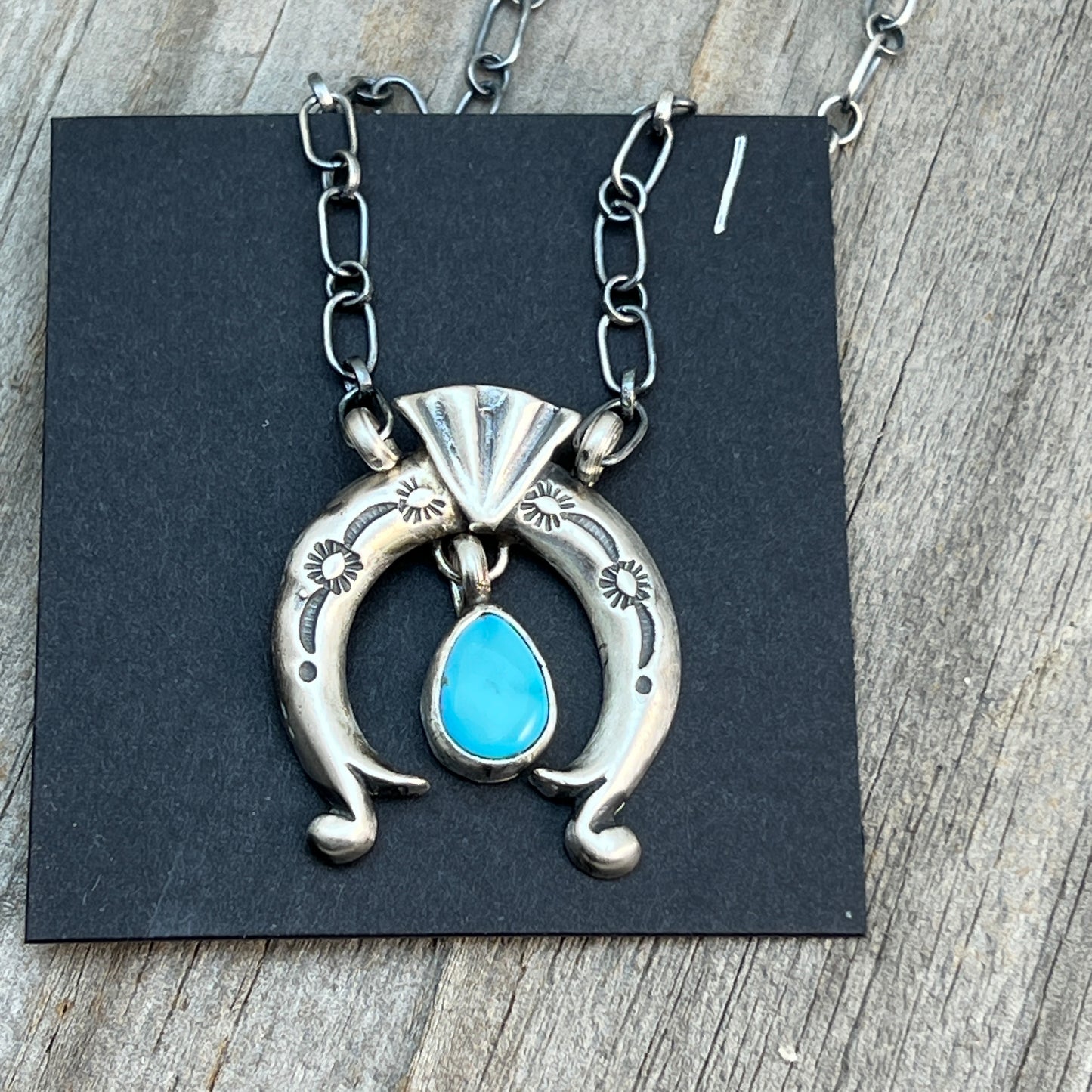 18 1/2" Blue Kingman Turquoise Naja Necklace Sterling silver Navajo Annette Chiquito 706