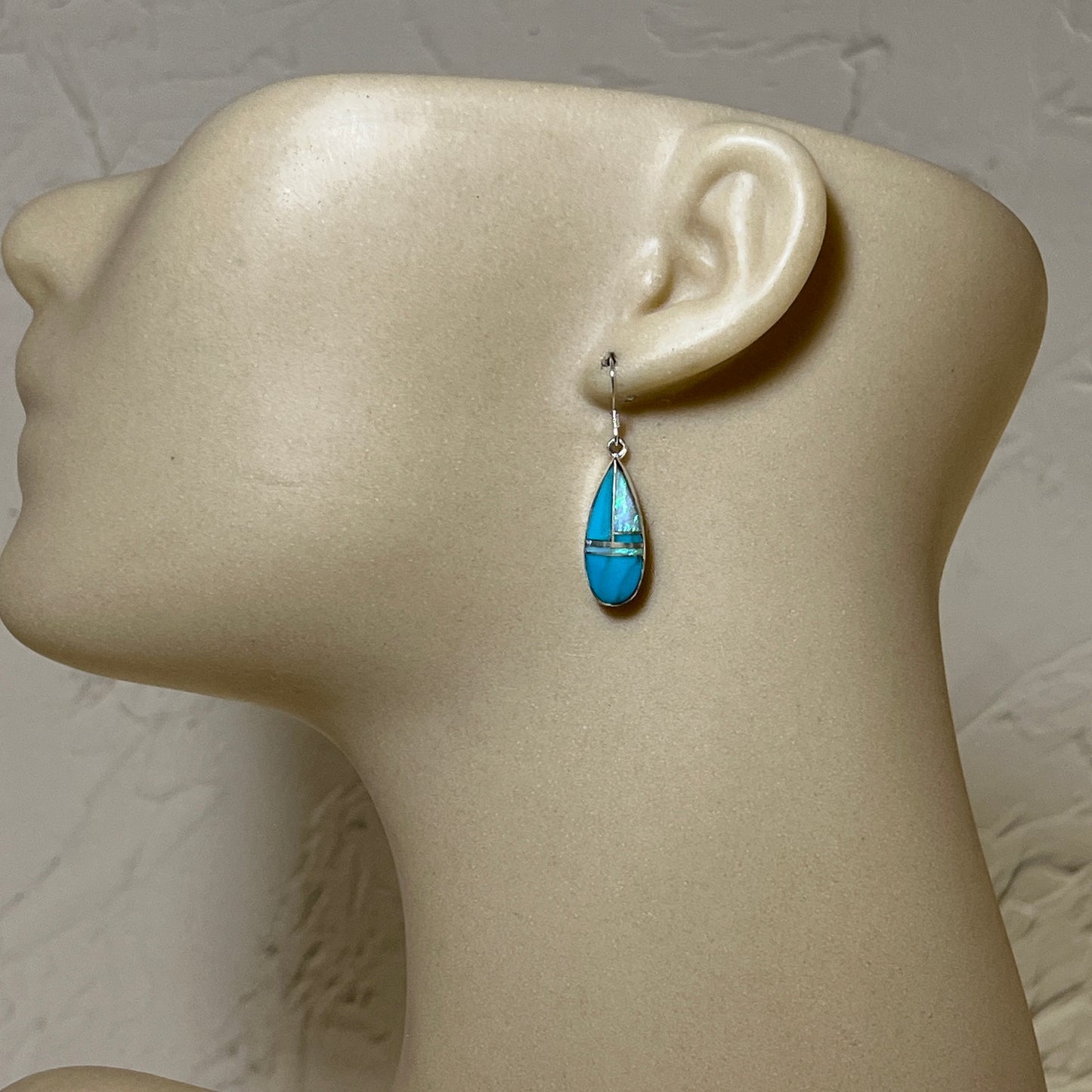 Inlay teardrop dangle earrings Turquoise opal Navajo handmade James Manygoats