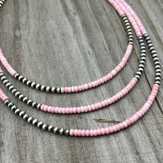 Real 925 sterling silver 4mm Pink Conch Necklace Oxidized Pearl Western BOHO Jewelry