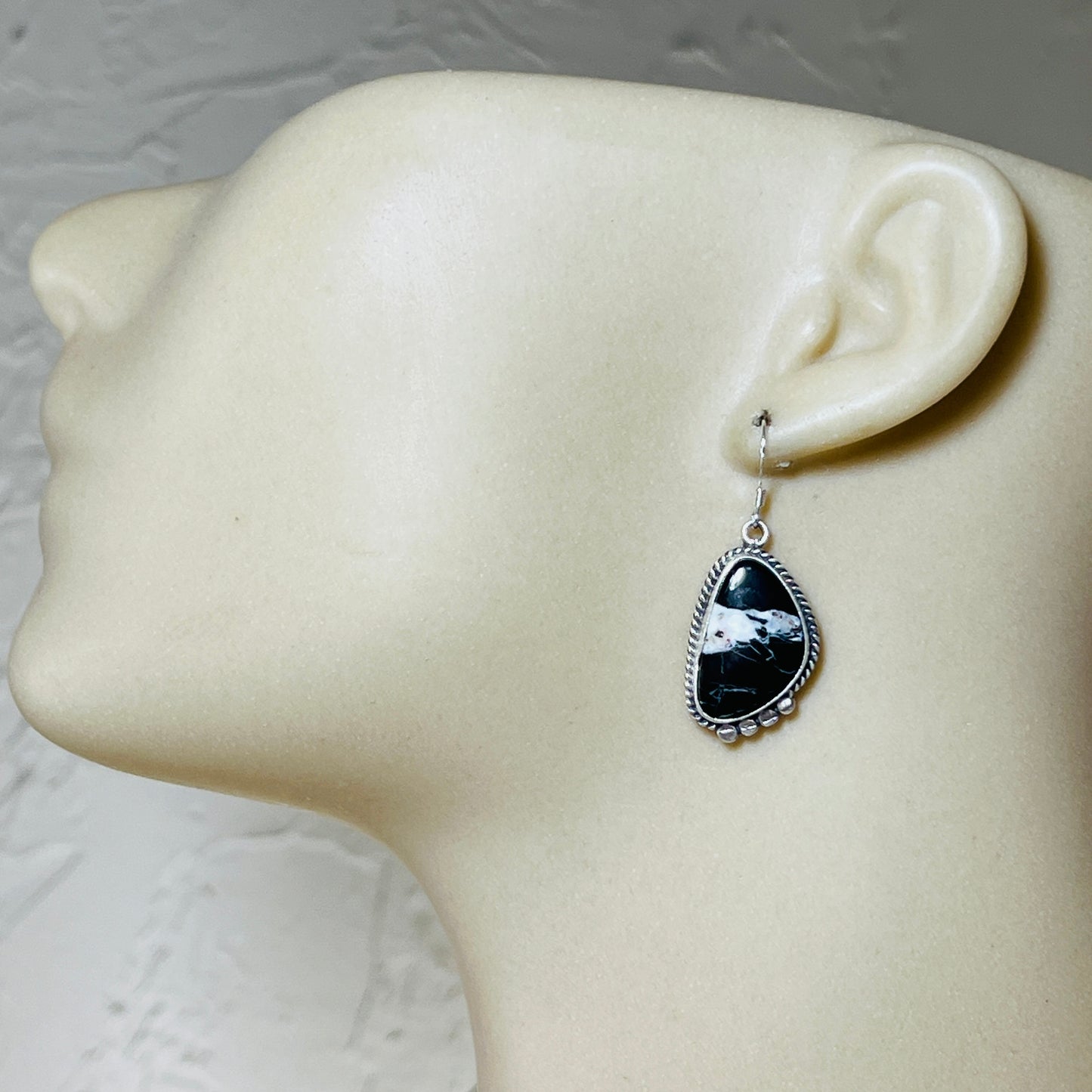 White Buffalo stone dangle earrings sterling silver Sharon McCarthy Navajo ER48