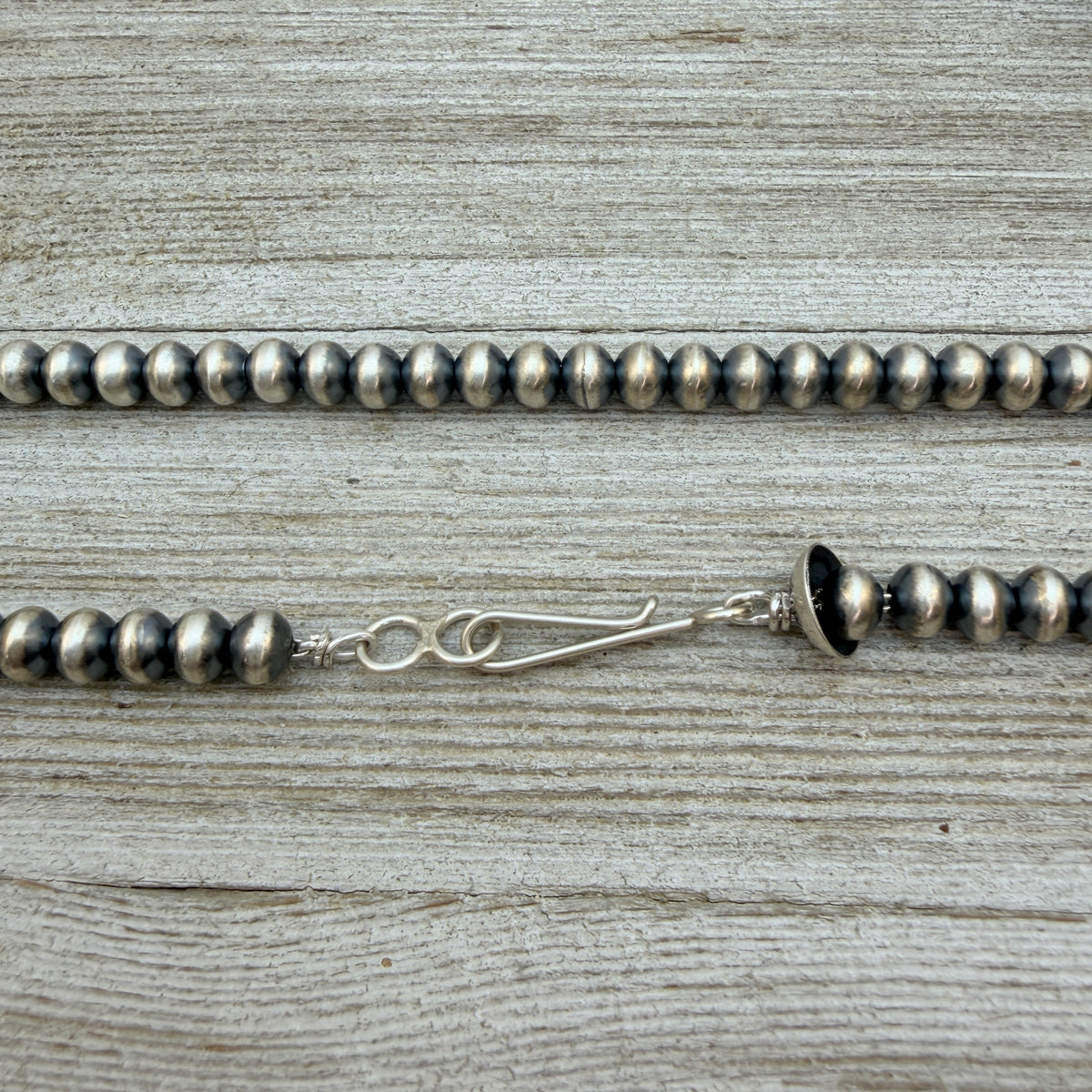 16" Sterling silver Navajo handmade 6mm oval bead Pearl necklace Bryannen Halwood