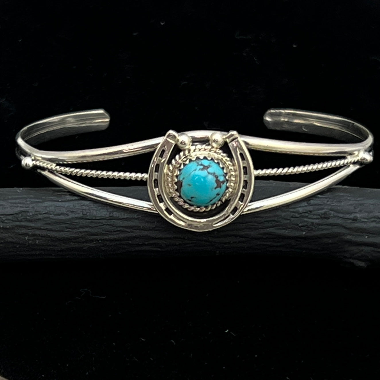 6 1/4" Kingman Turquoise Horseshoe Cuff Bracelet Sterling Silver Letricia Largo BR48