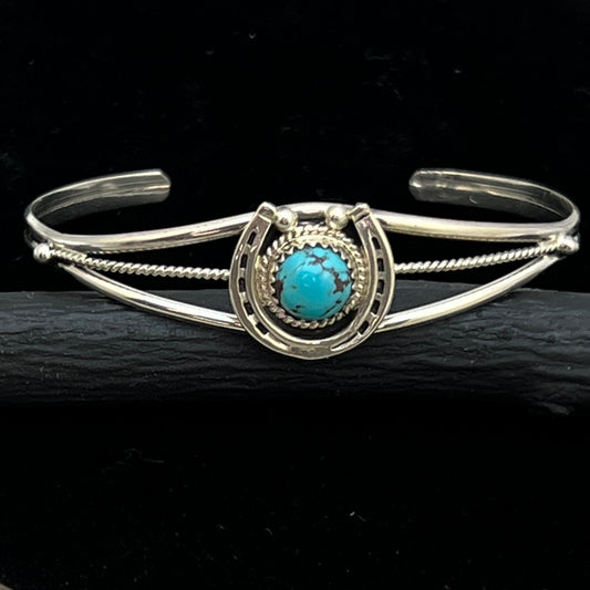 6 1/4" Kingman Turquoise Horseshoe Cuff Bracelet Sterling Silver Letricia Largo BR48