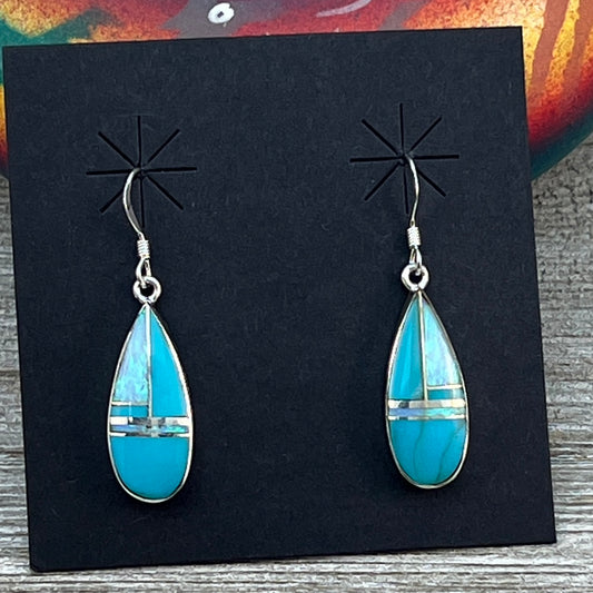 Inlay teardrop dangle earrings Turquoise opal Navajo handmade James Manygoats