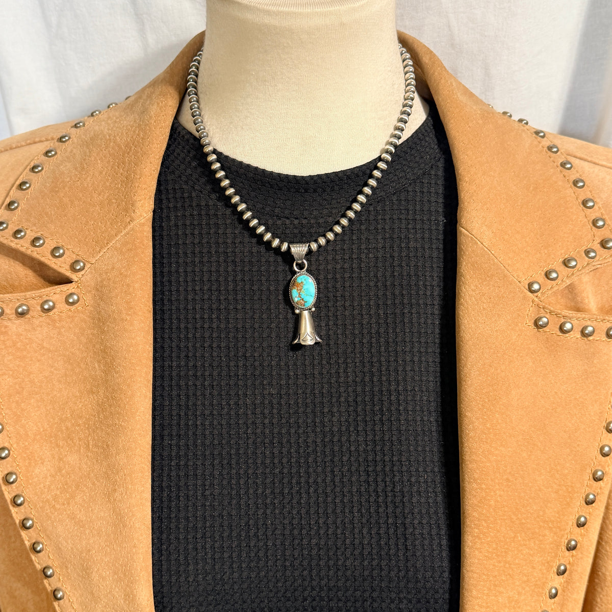 16" Sonoran Turquoise Squash Blossom Necklace Sharon McCarthy Sterling silver NK50