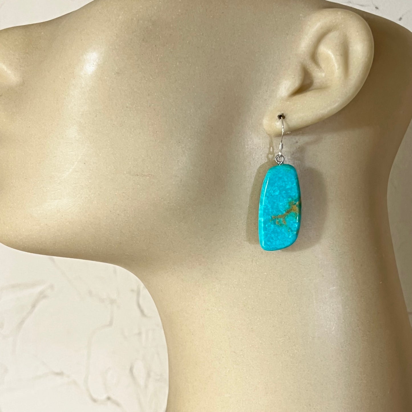 Tyrone Turquoise handmade slab earrings #10, sliced turquoise,