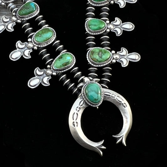 Sonoran Gold Green Turquoise Small Squash Blossom Necklace, Adrienne Gordon Navajo 1