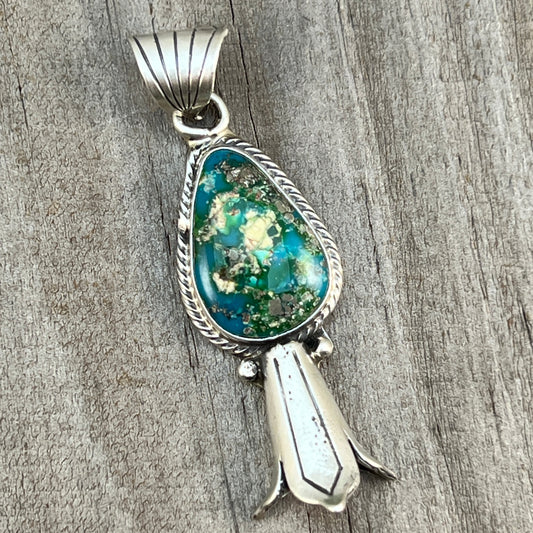 Sonoran Gold Turquoise Squash Blossom Pendant Adrienne Gordon Sterling Silver 500