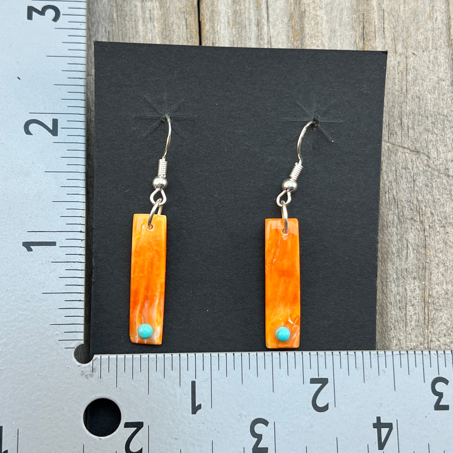 Orange Spiney Oyster Shell Earrings Turquoise Zuni handmade Jesus Espino 678