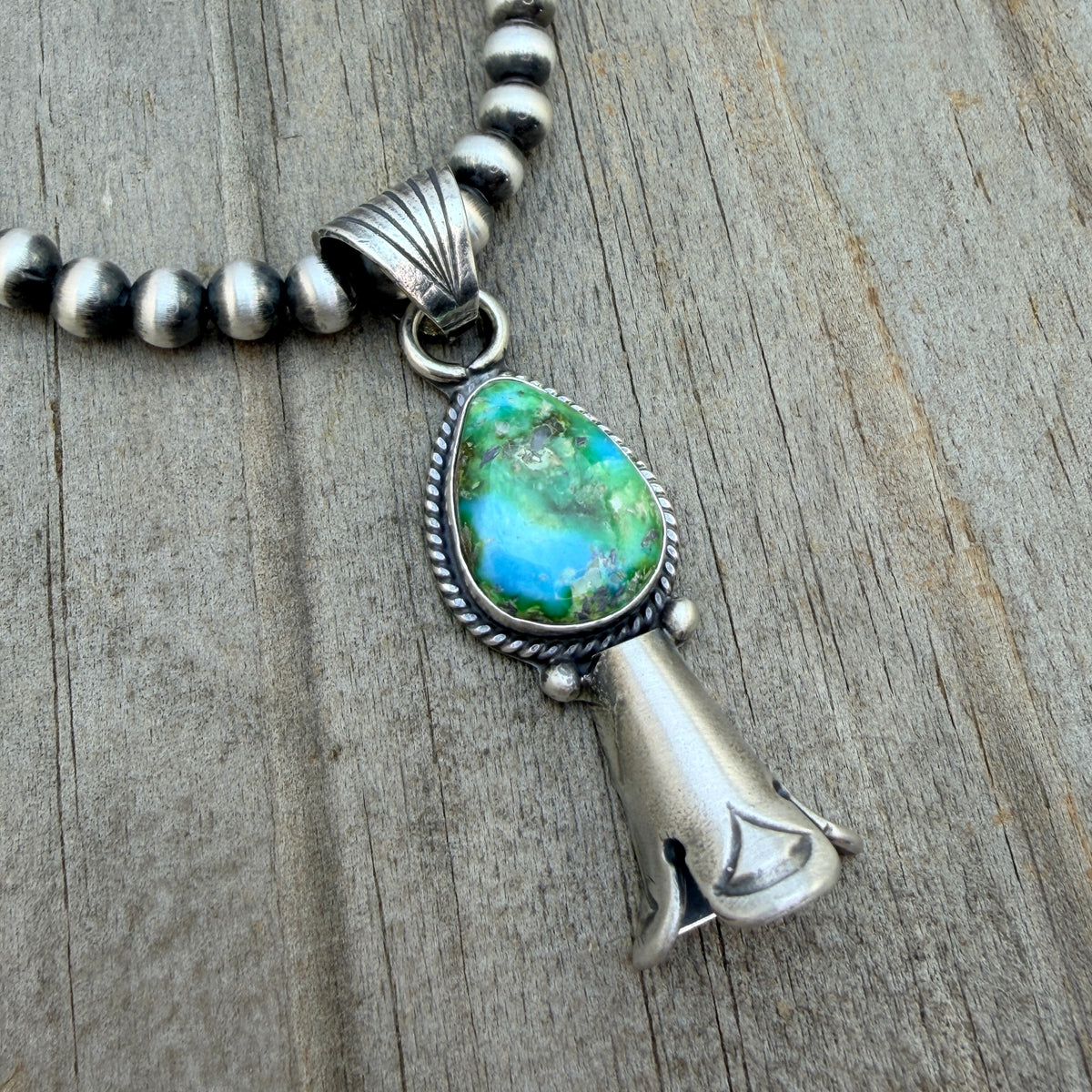 16" Sonoran Turquoise Squash Blossom Necklace Sharon McCarthy Sterling silver NK52