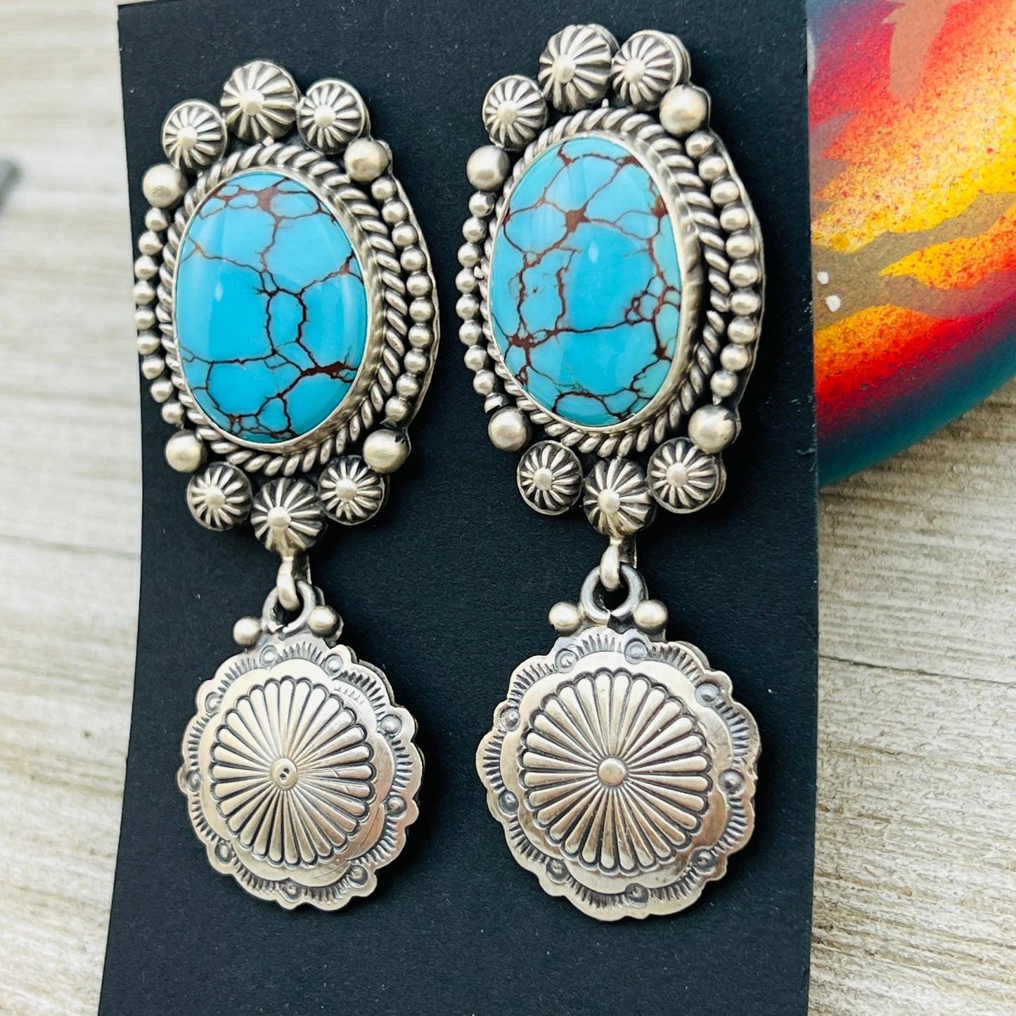 High Quality Egyptian Spiderweb turquoise earrings Michael Calladitto Sterling silver