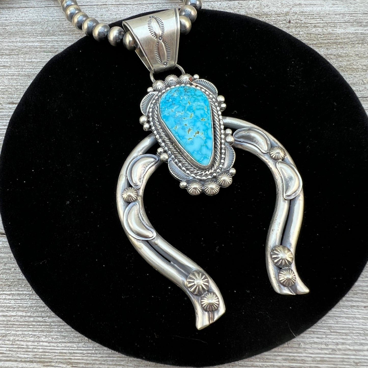 18" waterweb KINGMAN Turquoise Naja pendant necklace, sterling silver TOM LEWIS