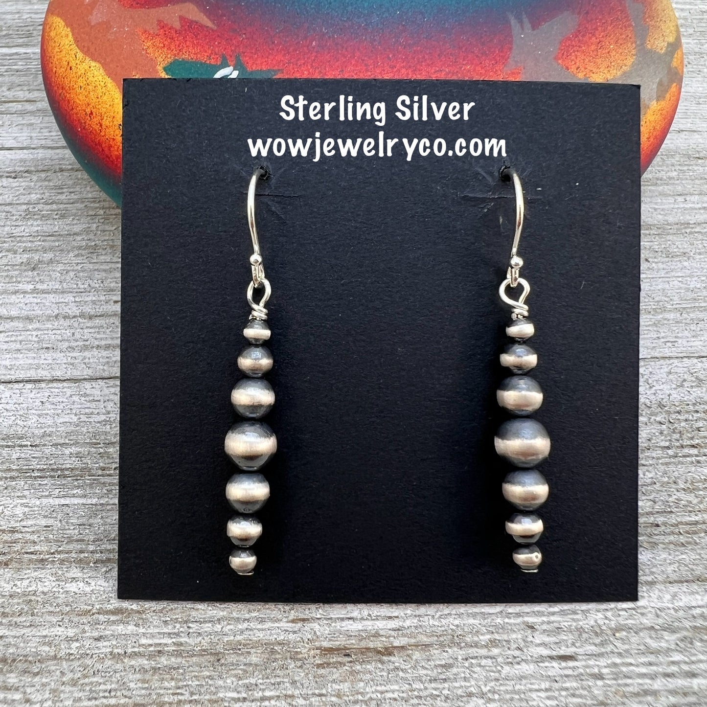 Graduated Sterling Silver Oxidized Pearl Earrings, Southwest Silver beads, 3mm 4mm 5mm 6mm