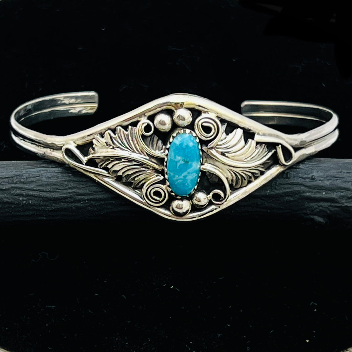 6 1/2" Stamped Navajo sterling silver Turquoise cuff bracelet Harry Yazzie BR67