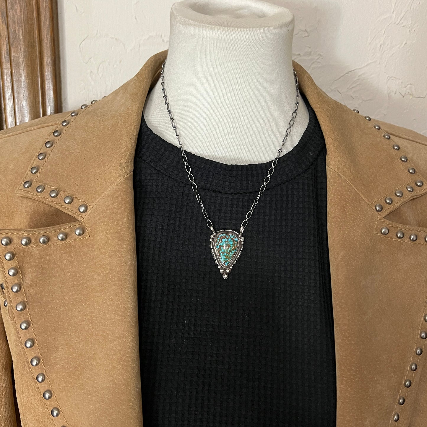 18" Kingman Spiderweb Turquoise Necklace Sterling silver Navajo Daniel Benally 598