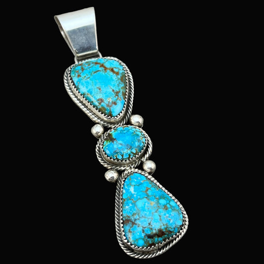 Kingman turquoise long pendant sterling silver Eunise Wilson Navajo 811