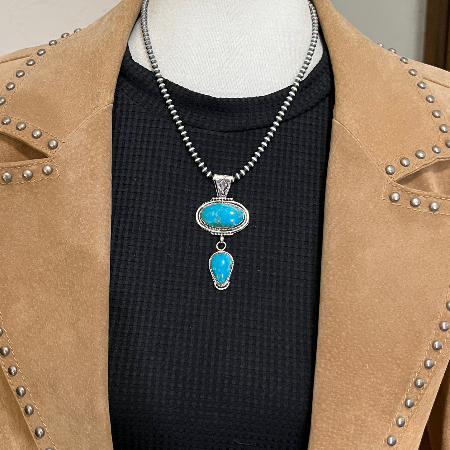 Turquoise Pendant Sterling silver Navajo Handmade Mike Smith 526