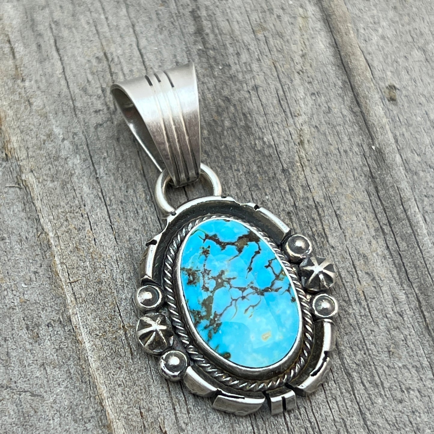 Kingman Turquoise pendant sterling silver Marita Benally Navajo 747