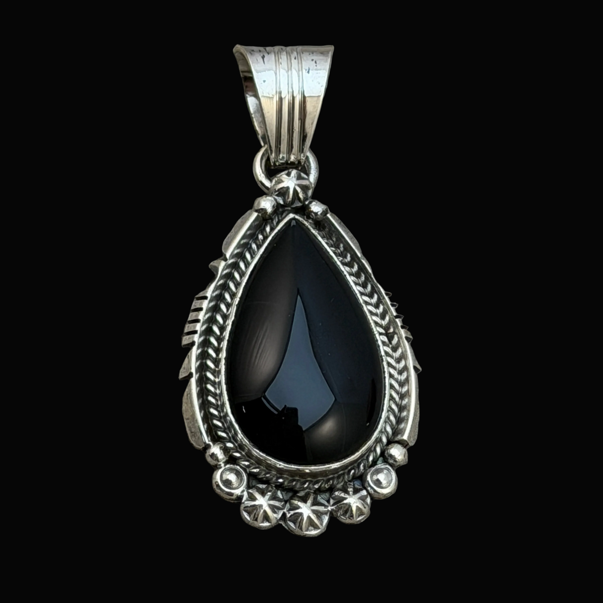 Black onyx teardrop pendant Sterling Silver Daniel Benally Navajo